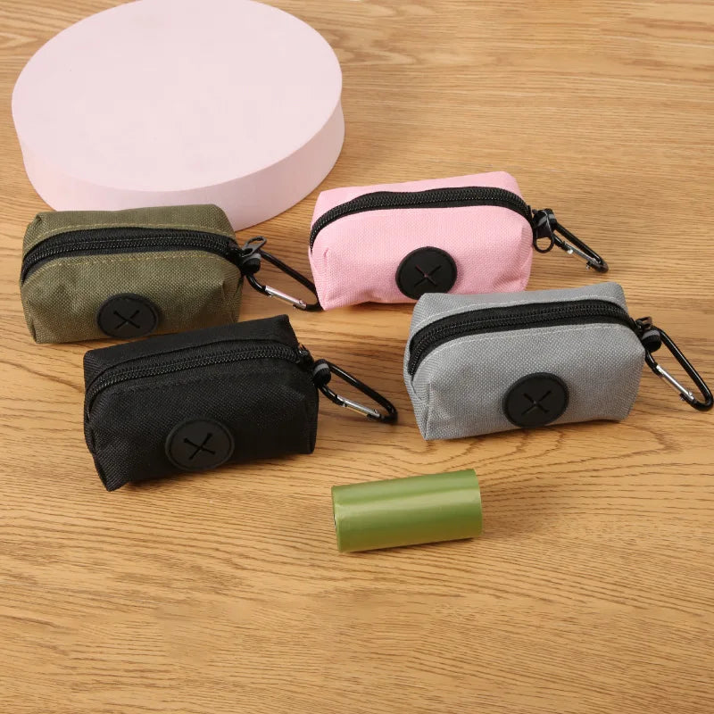 Canvas Dog Poop Bag Holder, Outdoor Pet Waste Bag Dispenser with Carabiner Clip, Animal Waste Collection Pouch